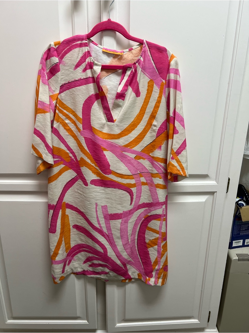 Vilagallo Pink & Orange Abstract Dress size 10 equivalent